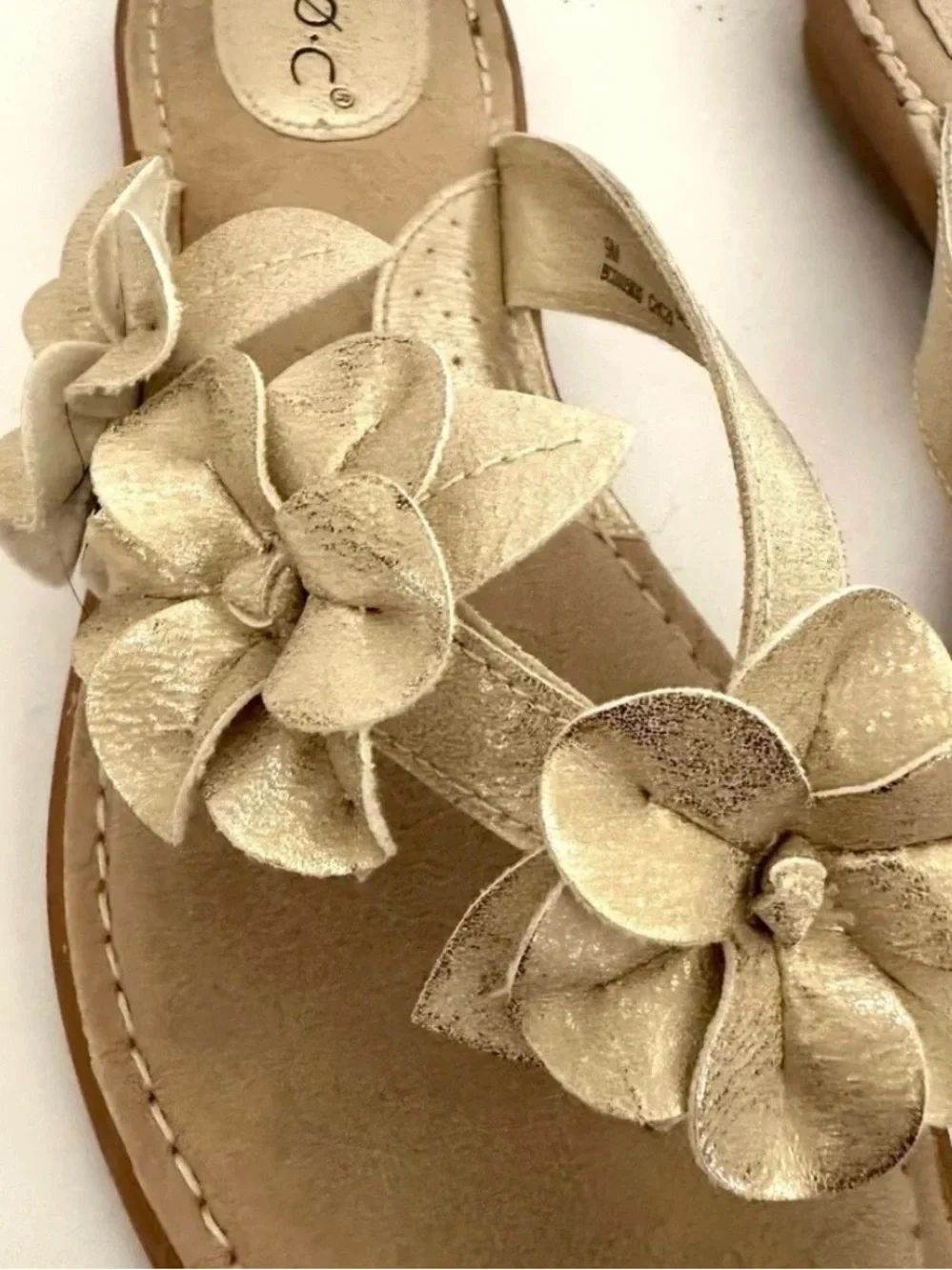 b.o.c. Gold Floral Leather Slide Sandals